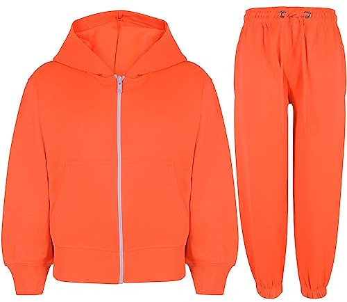 A2Z 4 Kids Boys Girls Tracksuit Set Plain & Camouflage Fleece - Plain Tracksuit Neon Orange 9-10