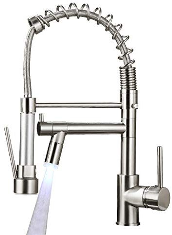 AIMADI Commerical Kitchen Faucet with Sprayer,Single Handle Pull Down Sprayer Kitchen Sink Faucet with LED Light Two Spout,Brushed Nickel