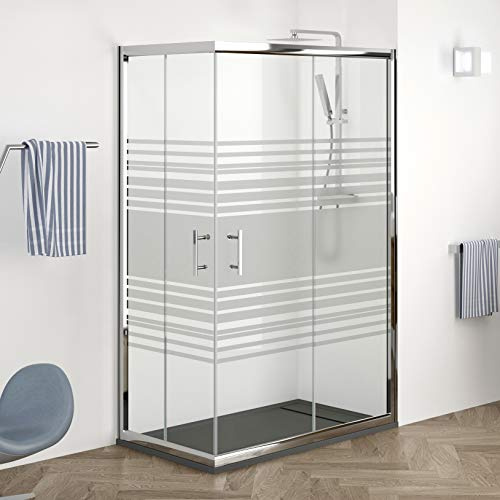 Mampara de Ducha ANGULAR Puertas correderas - EstiloBaño© MIAMI - SERIGRAFIA - PLATO - 4 hojas cristal templado - 【 100x75 (intervalo 98,5-100 x 73,5-75】 - Varias Medidas Disponibles