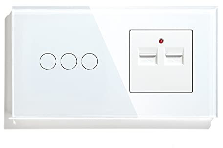 BSEED Touch-Schalter für Glaswandleuchte 3 Fach 1 Weg mit 2 USB-Ladeanschlüssen 100-220V Steckdosen Weiß