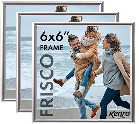 Kenro Frisco Kunststoff-Bilderrahmen (Box mit 3 Stück), 6 x 6 / 15 x 15 cm, freistehend oder zum Aufhängen, stilvoller Fotorahmen mit Glasfront, Silber