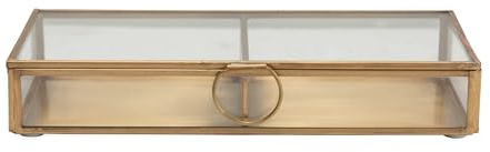Creative Co-Op Brass and Glass Display Box with Two Compartments, Clear