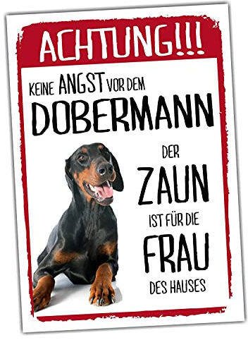 Dobermann Unkupiert Dog Schild Achtung Zaun Frau Spruch Türschild Hundeschild Warnschild Geschenkidee lustiger Spruch Hundemotiv Aluminium Wetterfestes Hundeschild