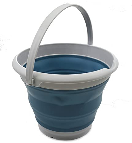 SAMMART 8.5L zusammenklappbarer Plastikeimer – Faltbare runde Wanne – tragbarer Wassereimer zum Angeln – platzsparender Outdoor-Wassertopf. Größe 31cm Durchmesser (Grau/Stahlblau, 1)