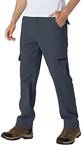 donhobo Men's Waterproof Trousers,Winter Walking Softshell Fleece Lined Outdoor Warm Hiking Climbing Camping Snow Ski Pants with Multi-Pockets Dark Grey 32-2