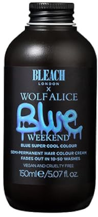 BLEACH LONDON Blue Weekend Coloration semi-permanente pour cheveux - True Blue, végétalien, sans cruauté envers les animaux, teinture temporaire vibrante 150 ml