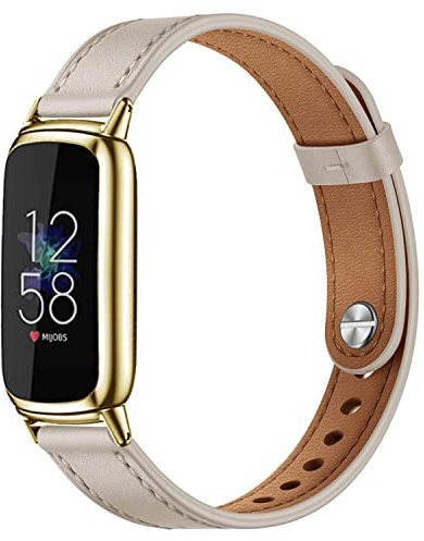 Elegantes, schlankes Lederarmband, Kompatibel mit Fitbit Luxe, Weiches Armband, Ersatz für Fitbit Luxe Fitness- und Wellness-Tracker für Damen, Beige Gold