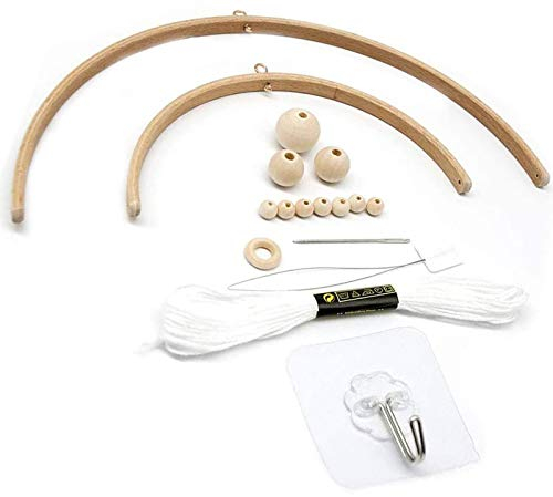 17 Stück DIY Holz Mobilen Rahmen, DIY Krippe Mobile für Jungen und Mädchen, Hölzerne Perlen Windspiele, Handgefertigtes Materialpaket, Raumdekor Kinderzimmerdekor, Geschenk für Kinder, K3202L