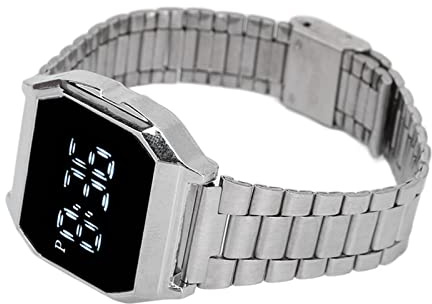 Orologio sportivo digitale, multifunzione con LED, controllo touch a forma di LED, dimensioni regolabili, cinturino in acciaio inossidabile, cassa rettangolare con chiusura pieghevole, per l'uso