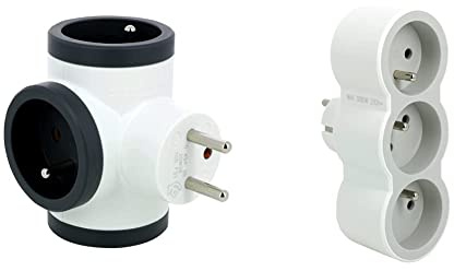 Legrand - Fiche multiprise avec 3 Prises latérales avec Terre - Blanc et Gris foncé & Fiche multiprise avec 3 Prises frontales avec Terre - Blanc et Gris Clair
