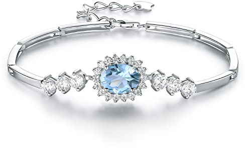 JIANGXIN Armband i 925 sterlingsilver, justerbart gnistrande med månadssten, prinsessa, diana, armband, kvinnor, smycken, gåvor till mamma, fru, flicka, Eén maat, Sterlingsilver metall silver