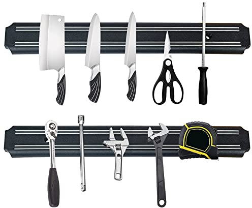 EDSRDUX 15 Inch 2 Pack Black Powerful Magnetic Knife Holder, Kitchen Knife Magnetic Strip Strips, Rust Free Multipurpose Magnetic Knife Rack Use for Kitchen Garage Workshop (15 inch*2 pack, Black）