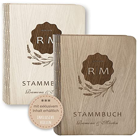Stammbücher Holz Stammbuch der Familie personalisiert Malura Holzbuch A5 oder A4 Familienstammbuch Ornament Flieder beige braun Handarbeit