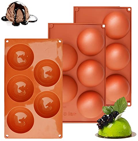Lot de 3 moules en silicone demi-sphère extra large 5 trous rond 8 cm pour fabrication de chocolat gâteaux gelée dôme et mousse