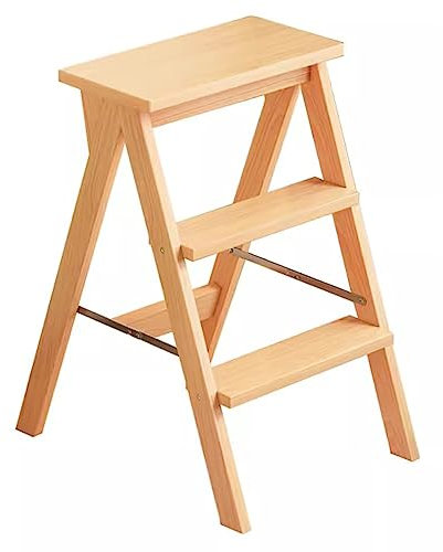 Sgabello in Legno Massello Scala Pieghevole Domestica Panca Alta da Cucina Scala A Tre Gradini Sgabello Libreria Materiale Faggio