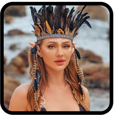 Fashband Indische Feder Krone Stirnband Boho Quaste Kronen Kopfschmuck Tribal Stirnbänder Festival Headwear Haarschmuck für Frauen und Mädchen (schwarz)