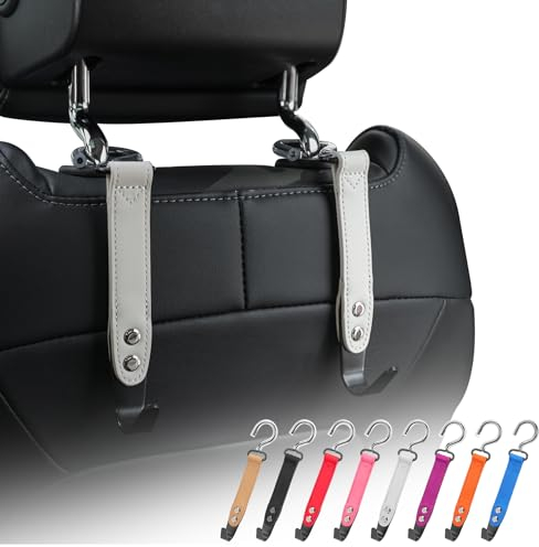 quipuda Kopfstützenhalterung Auto Haken, 2 Stücke Auto Taschenhalter, 360° Drehbare Auto Kopfstützen Haken, Zum Aufhängen von Handtasche, Geldbörsen,Einkaufstaschen (Grau)