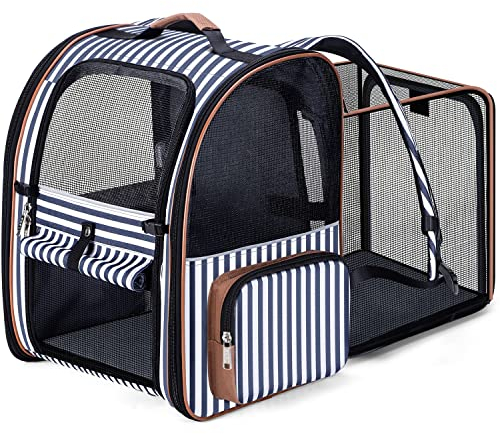 Lekebobor Extra großer Katzenrucksack, erweiterbar, Haustier-Tragetasche, Rucksack für kleine Hunde, mittelgroße Katzen, passend für bis zu 8,2 kg, Hunderucksack, faltbar, für Reisen, Wandern,