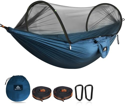 NATUREFUN Ultra-Light resecamping hängmatta myggnät hängmatta | 300 kg bärkraft, ventilerande snabbtorkande fallskärms-nylon | 2 premium karbinhakar, 2 nylonöglor ingår