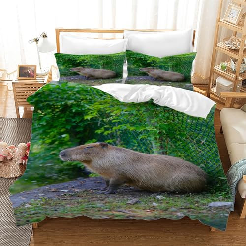 Bettwäsche 200x220 Biber Bettwäsche-Sets 3D Druck Niedlich Bettbezug mit Reißverschluss Cozy Atmungsaktive Bügelfrei 110gsm Microfaser Deckenbezug und 2 Kissenbezug 80x80 cm