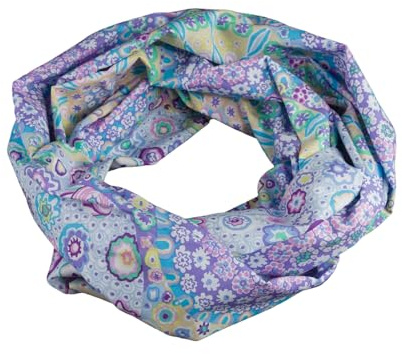 bettina bruder - Damen-Loop Schlauchschal Blumen flieder lila türkis pastell ca. 25 cm x 140 cm - 100% Baumwolle - Rundschal Schlauchschal