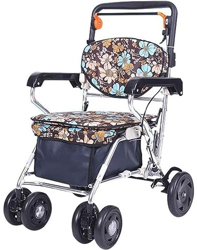 MOBAAK Einkaufstrolley Einkaufswagen Praktischer Einkaufswagen, Zusammenklappbarer Rollator Mit Sitz Und Handbremse, Ausgestattet Mit Aufbewahrungskorb Einkaufswagen Trolley