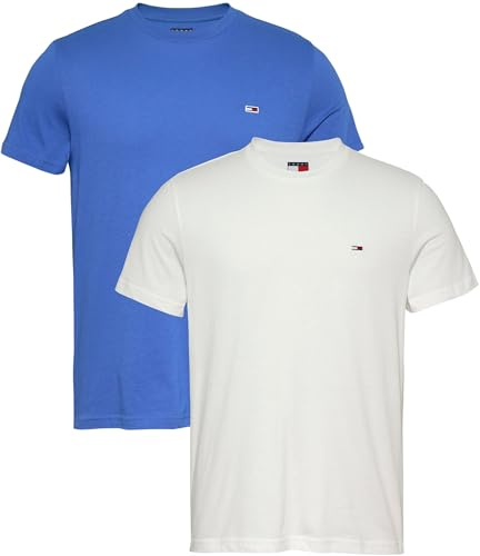 Tommy Jeans Camisetas de Manga Corta Pack de 2 Hombre Xslim Jersey de algodón, Multicolor (Ecru/Tempo Blue), XXL