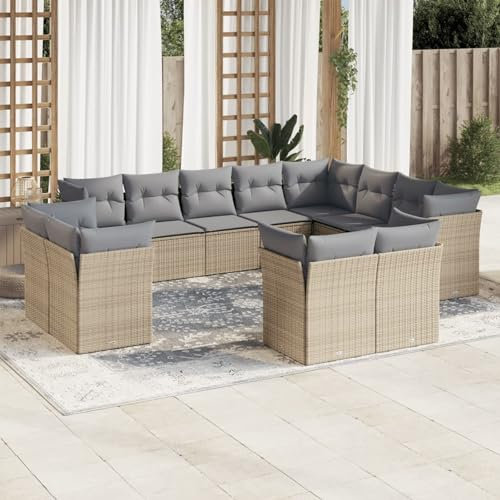 Festnight 12-TLG. Garten-Sofagarnitur mit Kissen Beige Poly Rattan,Sofa Balkon,Garten Lounge,Gartensofa,Lounge Sofa,Balkon Sofa,Balkon Lounge,Outdoor Sofa,Sofa Garten,Balkon Couch,Outdoor Sofa Lounge