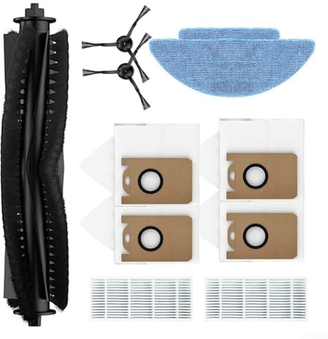 URPIZY 11Pcs Replacement Parts For L6 Nex Robot Vacuum Cleaner, For Laresar Accessories Kit 1 Roller Brush, 4 Bags, 2 Washable Mop Cloths, 2, 2 Side Brushes
