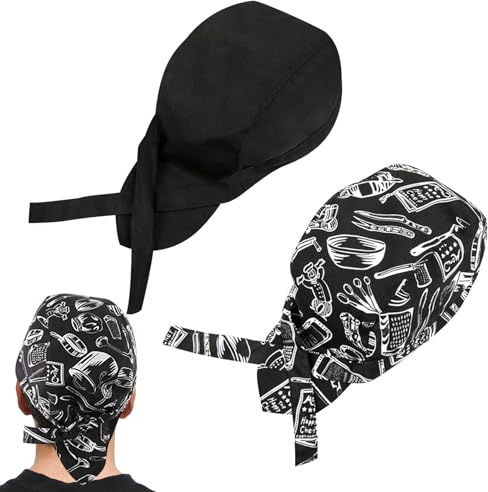 HANIUTTY 2 PCS Kochmütze, Kochmütze Unisex Küchenmütze Baumwolle verstellbar Kochmütze Bandana Chef-Bandana für die Gastronomie
