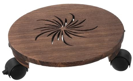 jojofuny Soporte para Macetas con Ruedas De Madera Maciza Base Redonda con Bandeja para Plantas Pesadas Movilizador De Plantas para Interior Resistente y Práctico