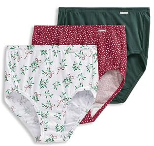 Jockey Women's Underwear Elance Brief - 3 Pack, Cactus Pine/Small Blizzard Dot/Diamond White Mistletoe, 9 Plus