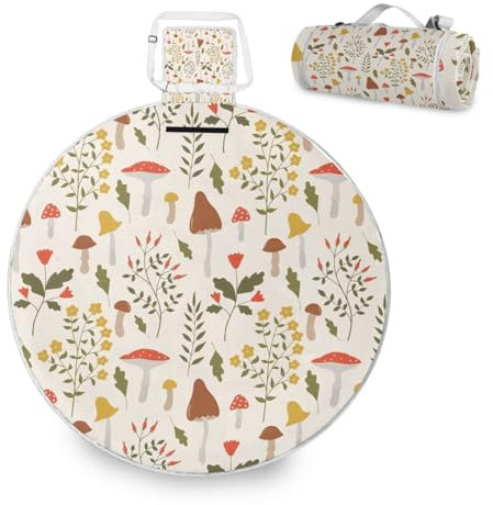 Große Picknickdecke, botanische Kräuter, Blumen, Pilze, wasserdicht, rund, Picknickmatte, tragbarer Teppich, Outdoor, für Strand, Camping, Park, Reisen, 148 cm