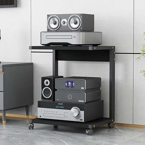Nordivo 2-Stufiger HiFi Rack,HiFi Regal Mit Rädem,HiFi Schrank Schmal,Schwarzes HiFi Möbel Aus Holz,Medienspeicher,Tv-Möbel & Phonomöbel,Für Das Wohnzimmer Im Heimkino(Black,H60cm/23.6in)