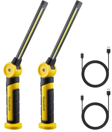 Napatyre Lampe de Travail, 4000mAh Baladeuse LED Rechargeable avec Base Magnétique, Rotation à 120° Lampe Atelier, 3 Modes Lampe de Poche pour Réparation Auto/Camping/Urgence (2 Pièce)