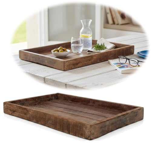 LS-LebenStil Holz Unika Dekotablett | Roadwood Recycelt | 46x30cm Braun | ideal als Holztablett Küchentablett Geschirrtablett Frühstückstablett Serviertablett Kerzentablett Deko Rechteckig