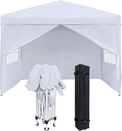 FIVMEN Paviljong 2,5 x 2,5 m, hopfällbar paviljong med sidodelar och fönster och bärväska vikbar polyester UV skydd, vikbart festtält, vattentätt vindskydd, trädgårdspaviljong, tält utomhus, typ C