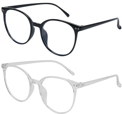 Aomig Gafas Luz Azul - Gaming y Ordenador Antifatiga, Lentes Transparentes para Hombre y Mujer, 2 Piezas