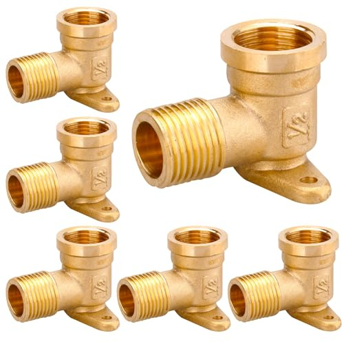 WANDGU 6 Stück 1/2 Wandscheibe: Wasser Wandanschluss Innengewinde, 1/2 Zoll Wanddose Messing Bogen, 90 Grad Wandscheibe Winkelstück Verbinder mit Innengewinde ideal für Garten, Schieber & Ställe