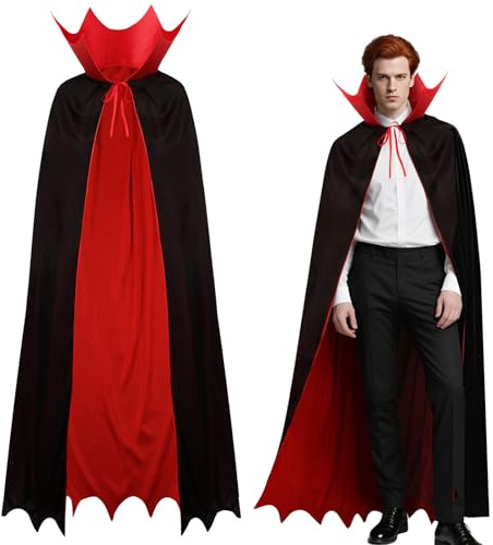 Cape vampire avec col montant gothique, costume médiéval de luxe pour hommes et femmes, cape Halloween de 150 cm, cape vampire pour adultes, cape Dracula pour carnaval, noir et rouge des deux côtés