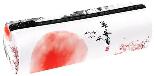 VAPOKF Fuji Mount - Estuche de piel con diseño de cerezo y sol rojo