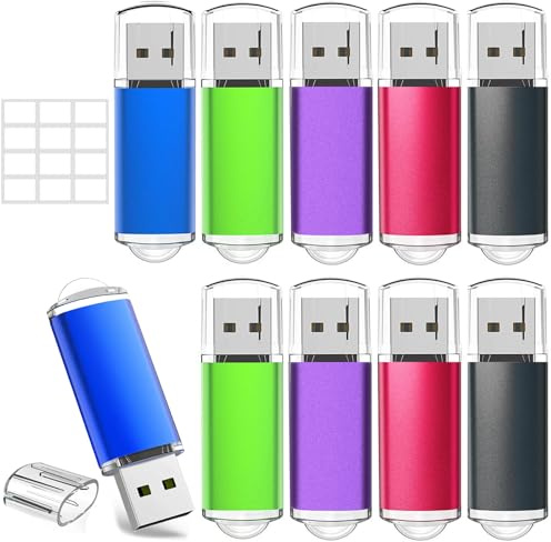 Memorias USB 10 Piezas 16GB USB 2.0 Pendrives Metal por WISEORANGE 5 Colors | Almacenamiento Datos con Luz LED para portátiles, Ordenadores de sobremesa, televisores y Coches (10 Unidades, 2 GB)