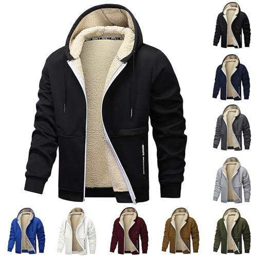 Générique Veste Polaire Homme avec Capuche et Fermeture Éclair Blouson d'Hiver Uni Chaud Veste à Capuche Décontractée avec Poches et Cordon pour Usage Quotidien