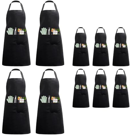FungLam 10 Stück Küchenschürze mit 2 Taschen 70x60cm Große Unisex Männer Frauen Vorbinder Schürze Kochen Restaurant BBQ Bar Chef Malen Hausarbeit, Schwarz