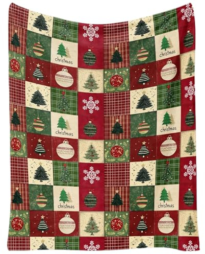 Gcroet 1pc Weihnachtsdecke 59x51 Zoll warmes weiches rotes grünes Kariertes Baum -Schnee -Wurf -Decke für Sofa Couch Bett Wohnzimmer, Stil 1