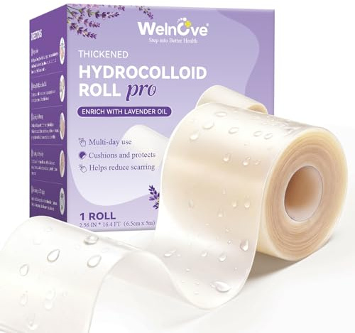 Welnove Hydrocolloid Roll for Wound Care - 2.56in x 16.4ft Cut to Fit - Hydrocolloid Patch Bandages with Lavender, Ultra Absorbent for Burn, Blister, Acne Care, Flexible & Waterproof