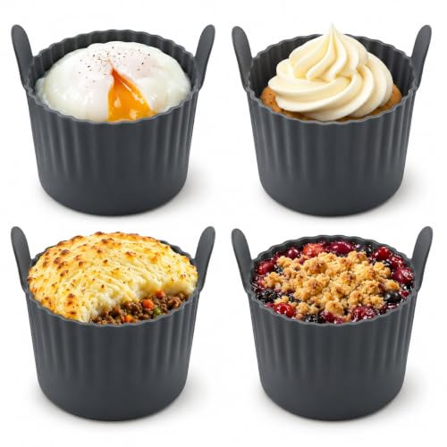 MAGLA Air Fryer Egg Poacher Ramekins (Pack of 4) Silicone Moulds for Yorkshire Puddings, Muffin Cases & Cupcake Cases. Compatible with Ninja Air Fryer, Microwave Ovens and Air Fryer Liners etc.