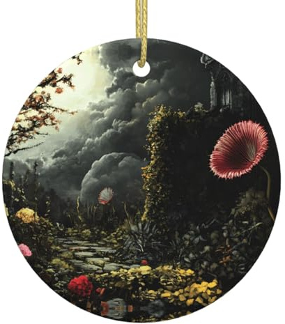 The Venus Flytrap Waits Patterned ceramic Christmas ornaments - round. Suitable for Christmas trees, holiday parties, and home décor