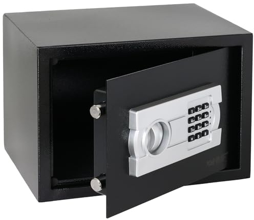 HMF Caja fuerte para hogar, hotel u oficina, caja fuerte para muebles con cerradura de combinación para documentos DIN A4 | 35 x 25 x 25 cm | Negro