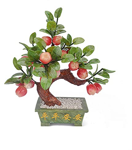 Feng Shui Konstgjorda växter Jade Bonsai Äppelträd Jade Bonsai Dekorativ Bonsai Skrivbordsvisning Kruka Ornament för hemmakontor Butik Zen Dekoration Dekor Konstgjorda krukväxter (Storlek: Liten)